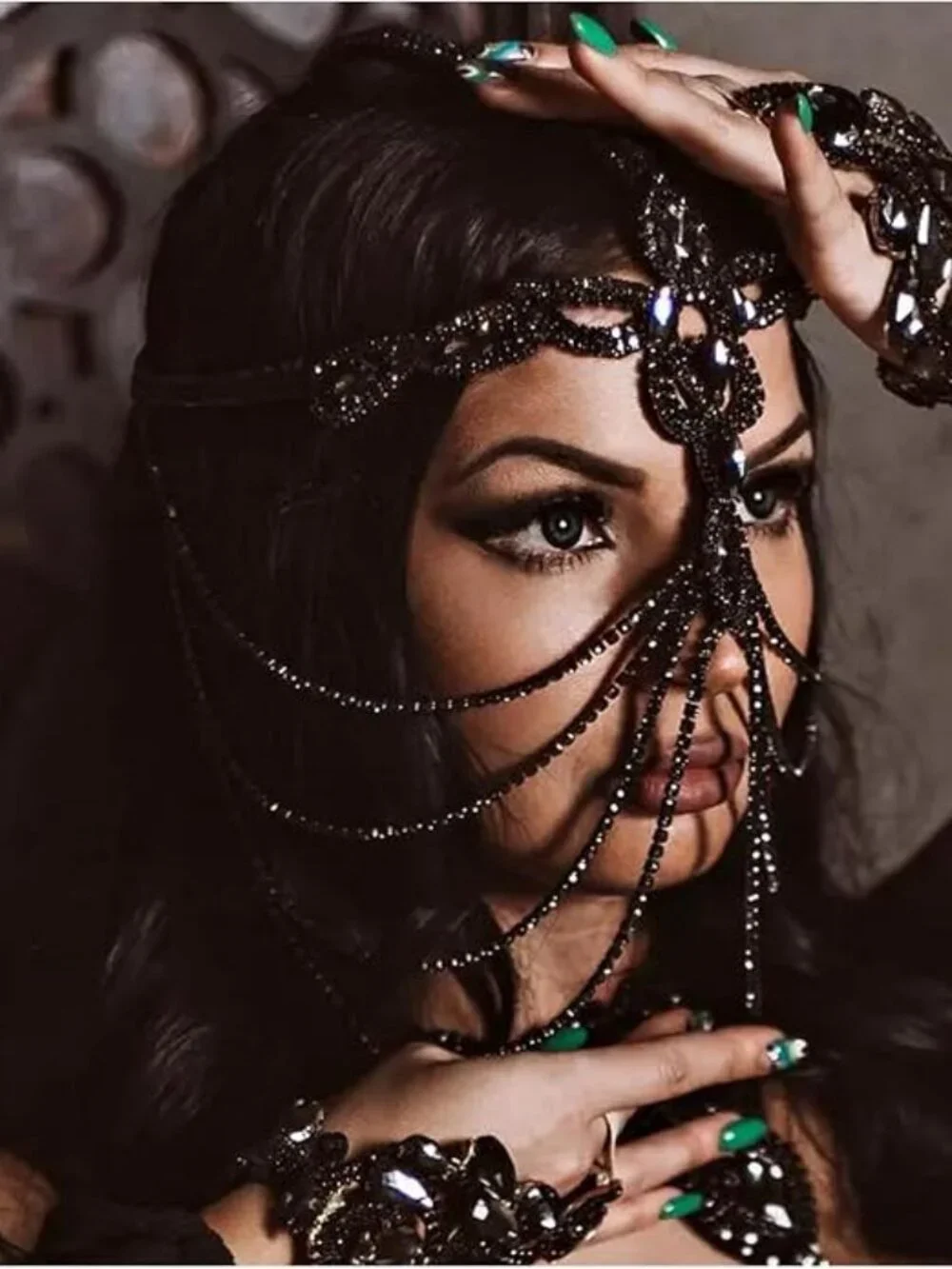 Rhinestone Tassel Veil Mask